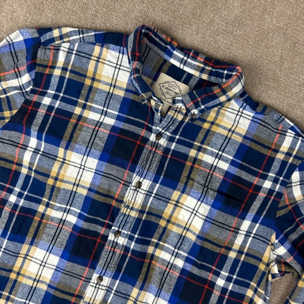 St. John's Bay Super Soft Flannel Shirt Mens 2XL Multicolor Plaid Cotton Pleated